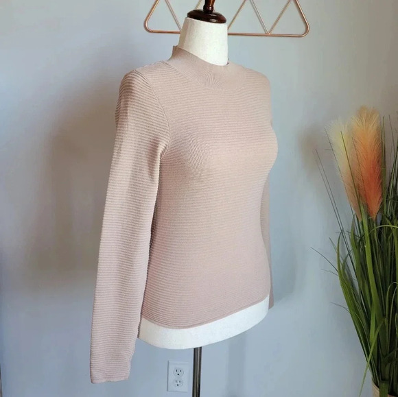 Revolve, 525 America New Latte Ribbed Mock Neck Stretch Knit Top Size Medium - Picture 3 of 10